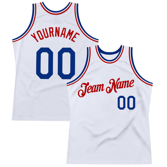 Custom White Royal-Red Authentic Throwback Basketball Jersey - Sky-Custom