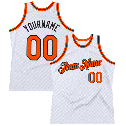 Custom White Orange-Black Authentic Throwback Basketball Jersey - Sky-Custom