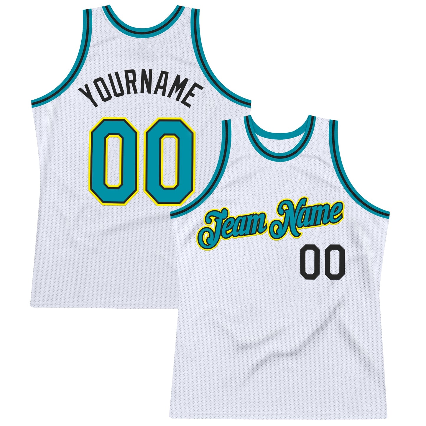 Custom White Teal Black-Light Yellow Authentic Throwback Basketball Jersey - Sky-Custom
