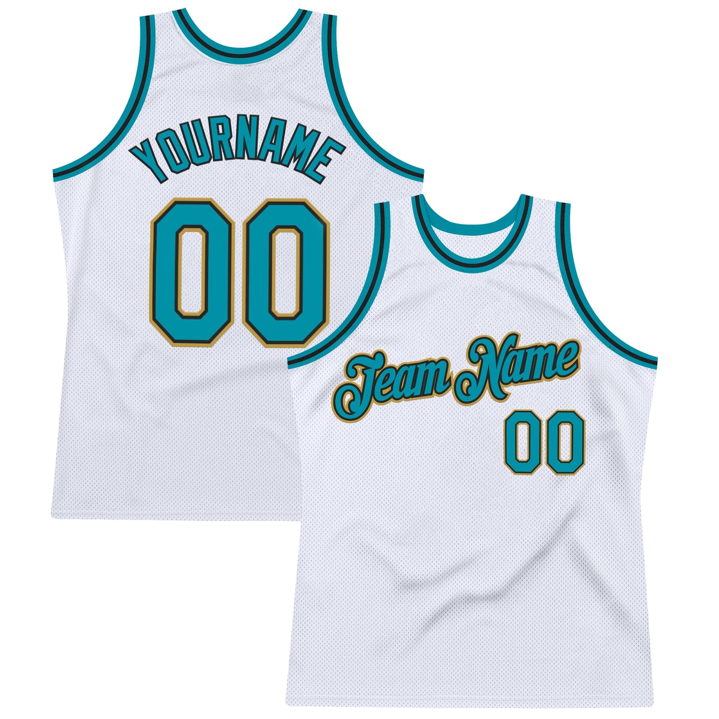 Custom White Teal Black-Old Gold Authentic Throwback Basketball Jersey - Sky-Custom