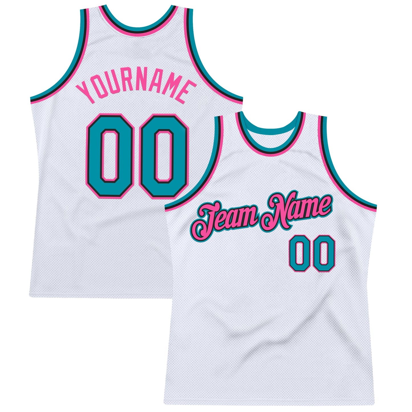 Custom White Teal Black-Pink Authentic Throwback Basketball Jersey - Sky-Custom