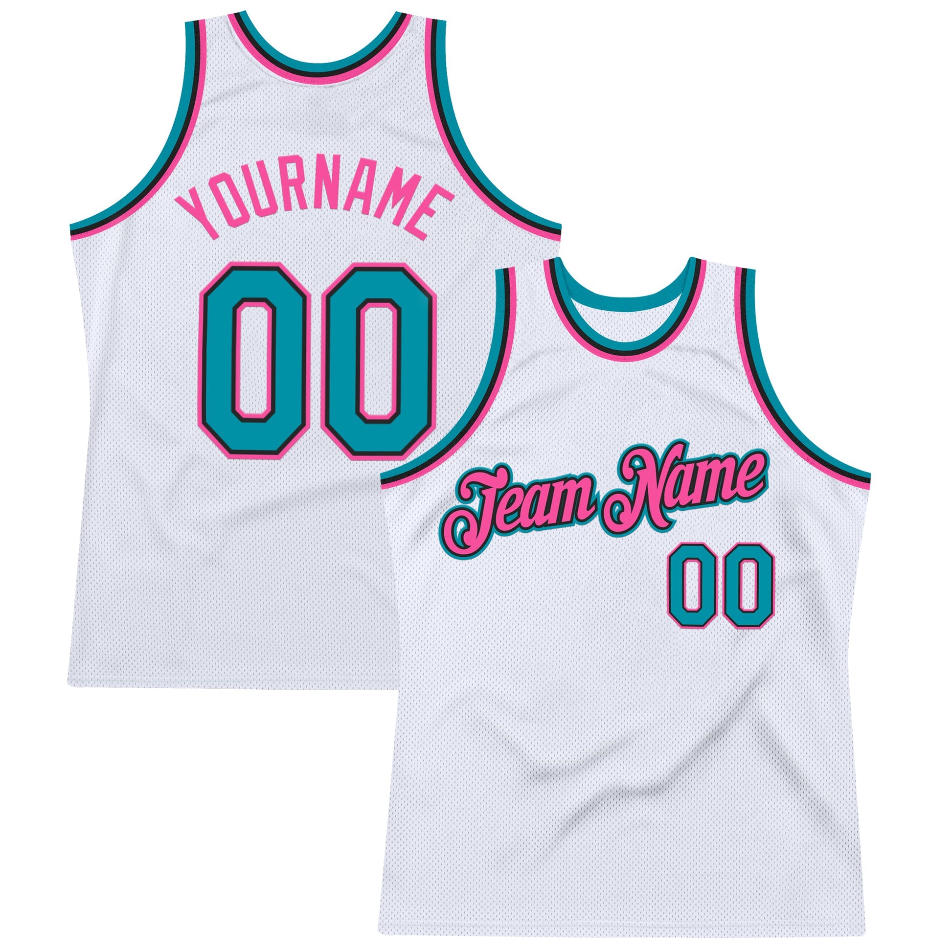 Custom White Teal Black-Pink Authentic Throwback Basketball Jersey - Sky-Custom
