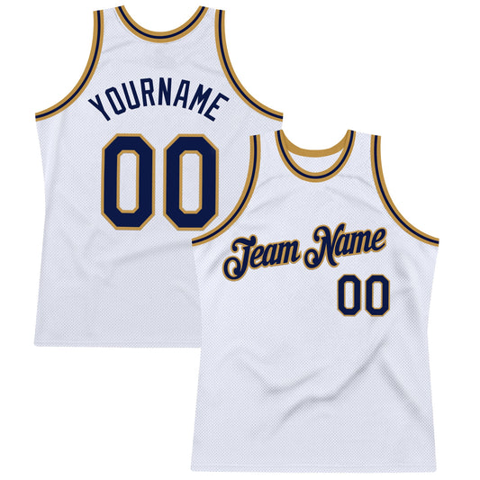 Custom White Navy-Old Gold Authentic Throwback Basketball Jersey - Sky-Custom