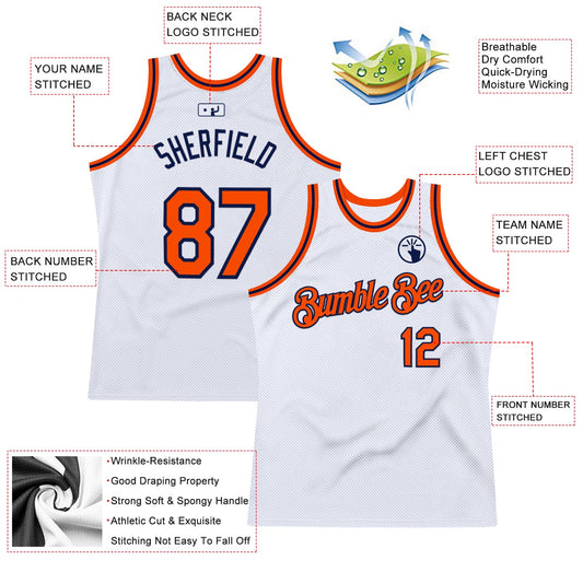 Custom White Orange-Navy Authentic Throwback Basketball Jersey - Sky-Custom