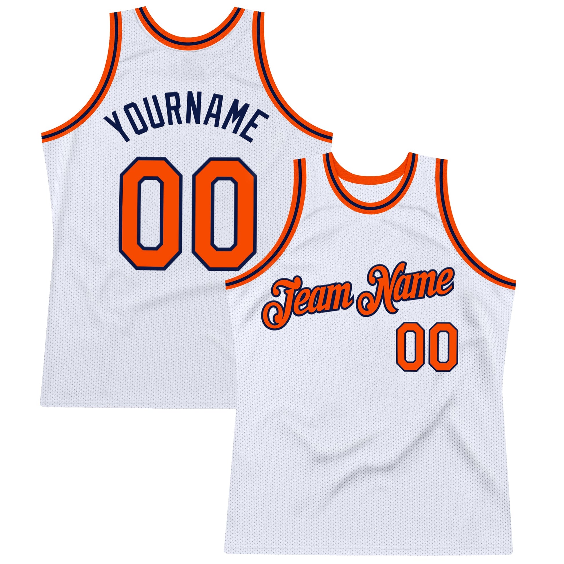 Custom White Orange-Navy Authentic Throwback Basketball Jersey - Sky-Custom
