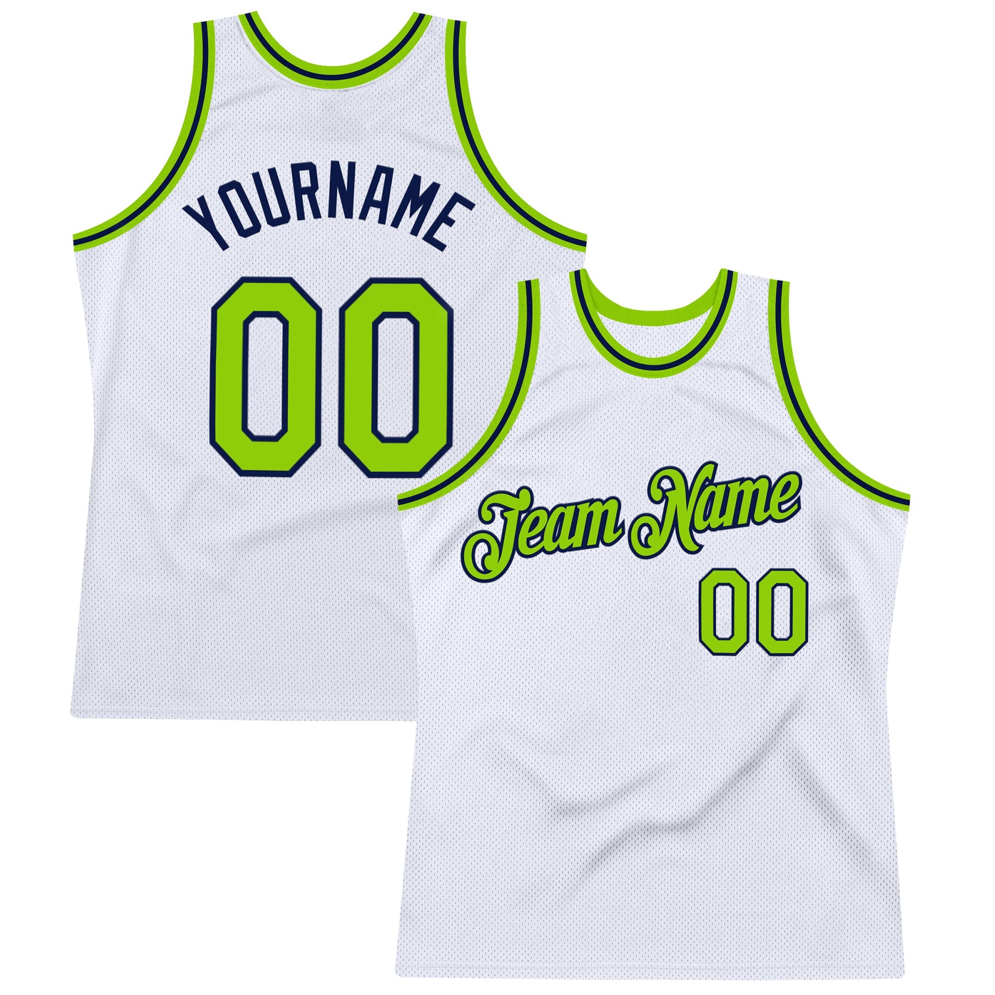 Custom White Neon Green-Navy Authentic Throwback Basketball Jersey - Sky-Custom