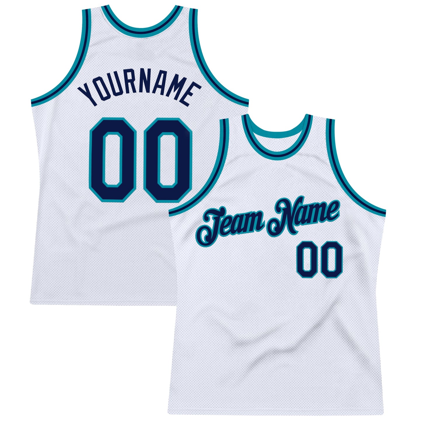 Custom White Navy-Teal Authentic Throwback Basketball Jersey - Sky-Custom