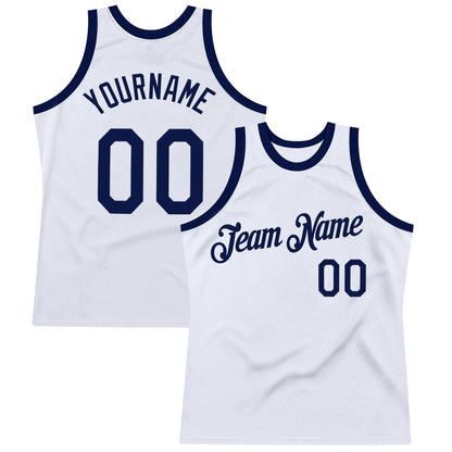 Custom White Navy Authentic Throwback Basketball Jersey - Sky-Custom