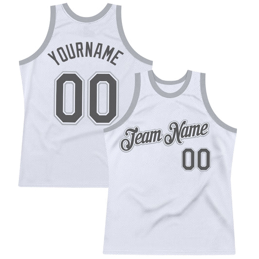Custom White Steel Gray-Gray Authentic Throwback Basketball Jersey - Sky-Custom