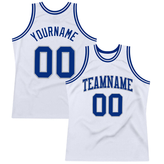 Custom White Royal-Gray Authentic Throwback Basketball Jersey - Sky-Custom