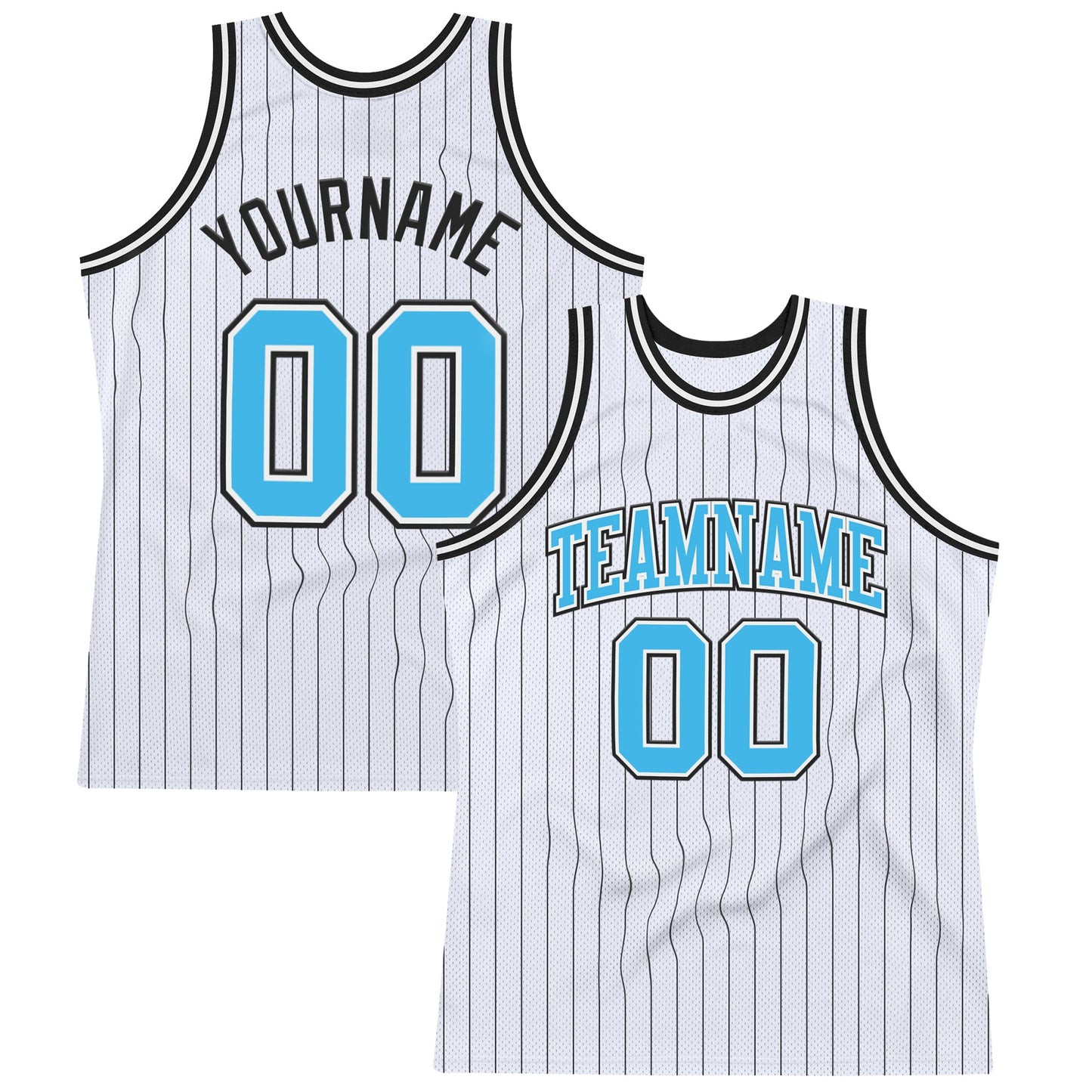 Custom White Black Pinstripe Sky Blue Authentic Basketball Jersey - Sky-Custom