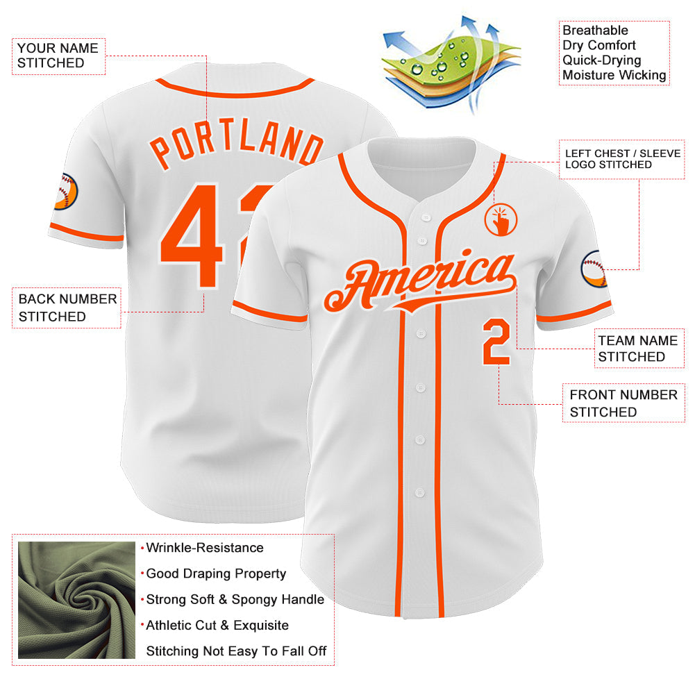 Custom White Orange Authentic Baseball Jersey - Sky-Custom