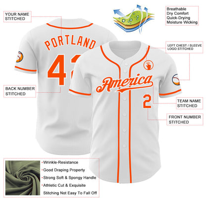 Custom White Orange Authentic Baseball Jersey - Sky-Custom
