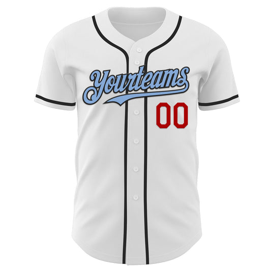 Custom White Light Blue Black-Red Authentic Baseball Jersey - Sky-Custom
