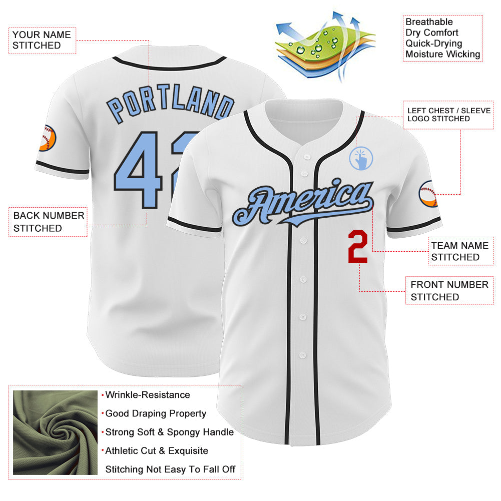 Custom White Light Blue Black-Red Authentic Baseball Jersey - Sky-Custom