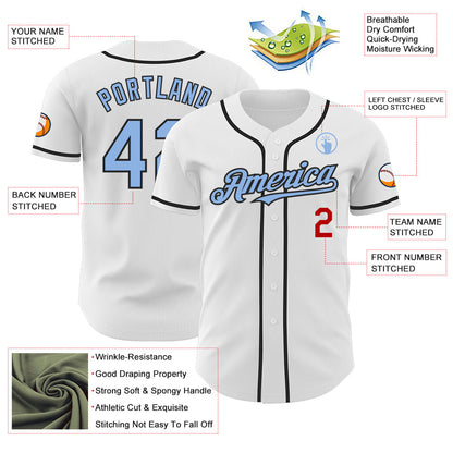 Custom White Light Blue Black-Red Authentic Baseball Jersey - Sky-Custom