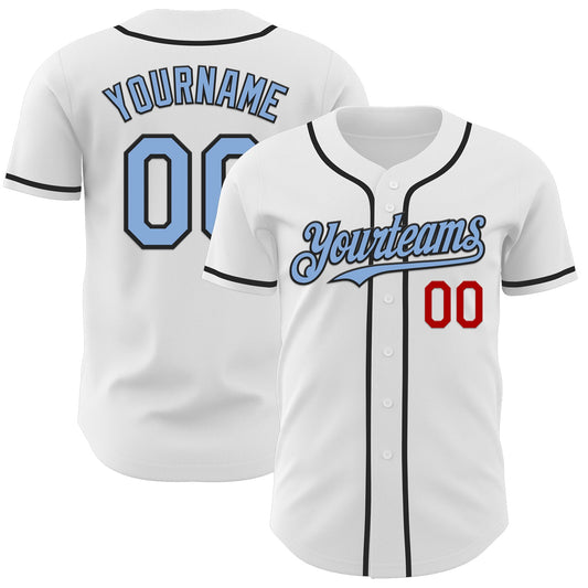 Custom White Light Blue Black-Red Authentic Baseball Jersey - Sky-Custom