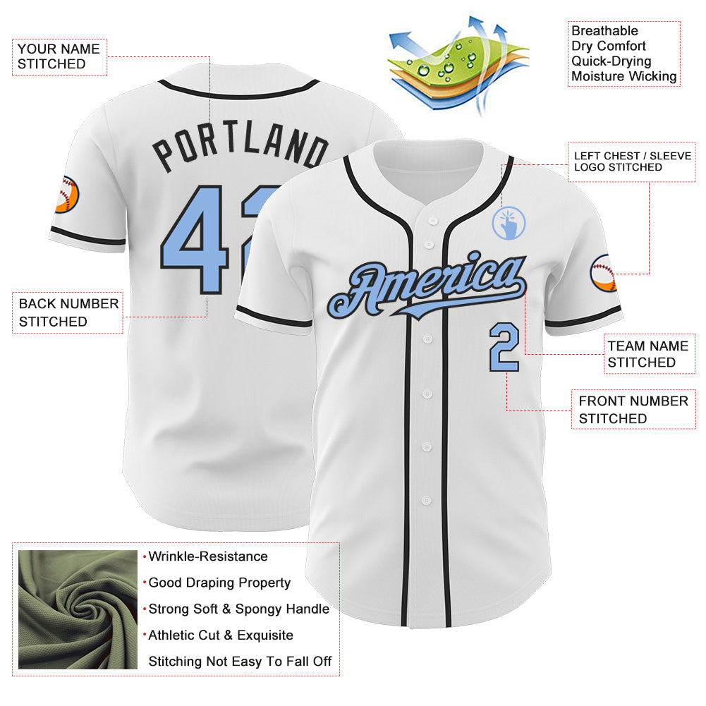 Custom White Light Blue-Black Authentic Baseball Jersey - Sky-Custom