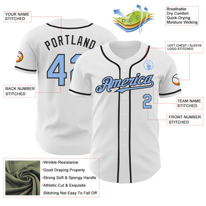 Custom White Light Blue-Black Authentic Baseball Jersey - Sky-Custom
