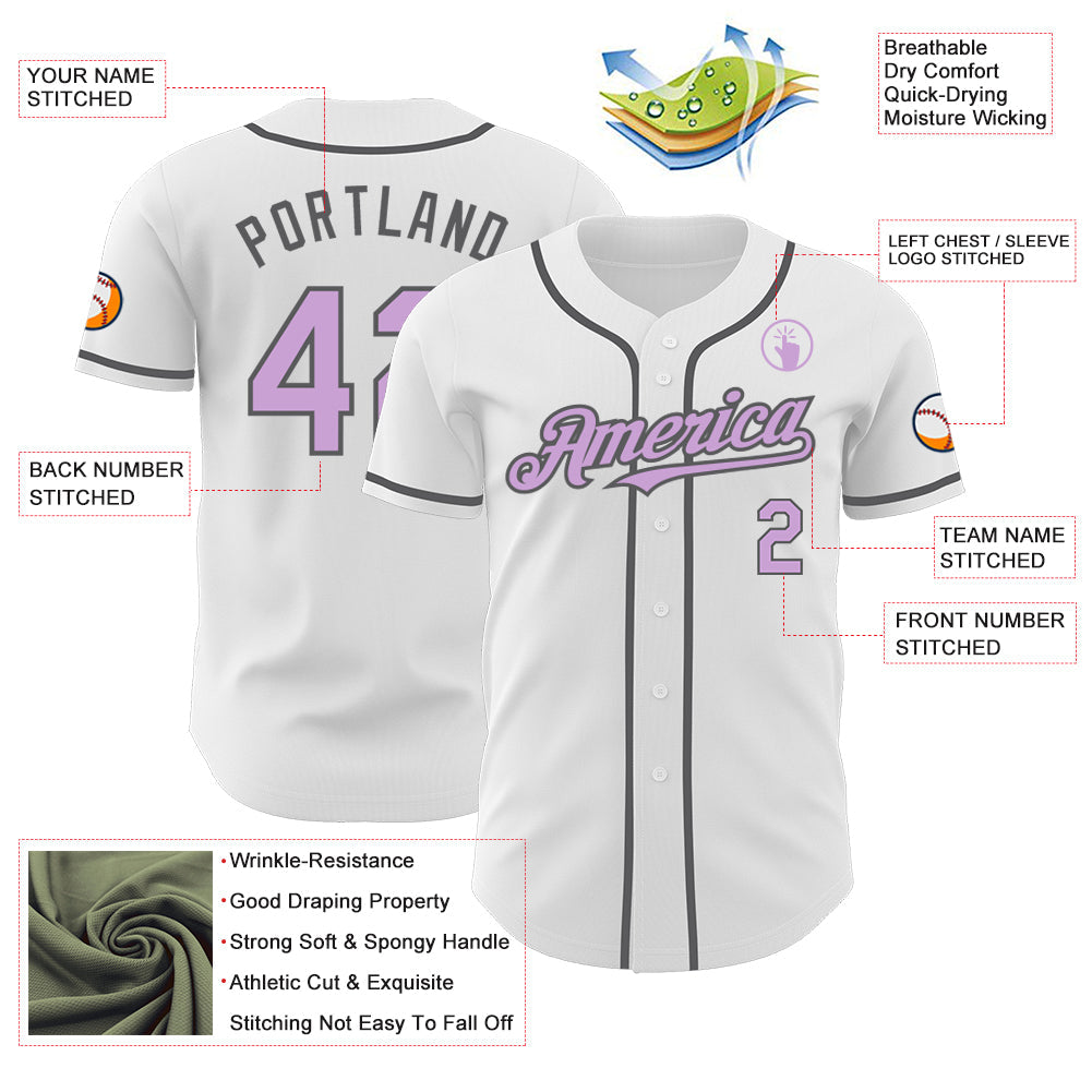 Custom White Light Purple-Steel Gray Authentic Baseball Jersey - Sky-Custom