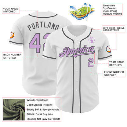 Custom White Light Purple-Steel Gray Authentic Baseball Jersey - Sky-Custom