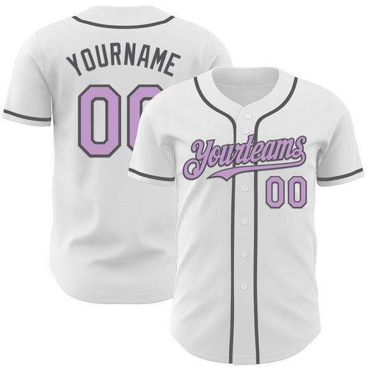 Custom White Light Purple-Steel Gray Authentic Baseball Jersey - Sky-Custom