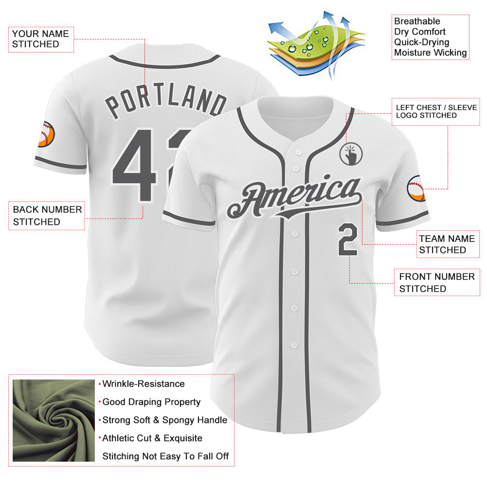 Custom White Steel Gray Authentic Baseball Jersey - Sky-Custom