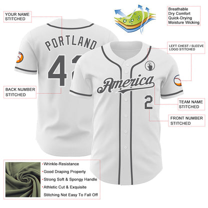 Custom White Steel Gray Authentic Baseball Jersey - Sky-Custom