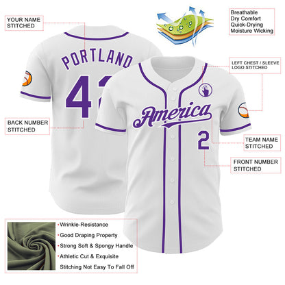 Custom White Purple Authentic Baseball Jersey - Sky-Custom