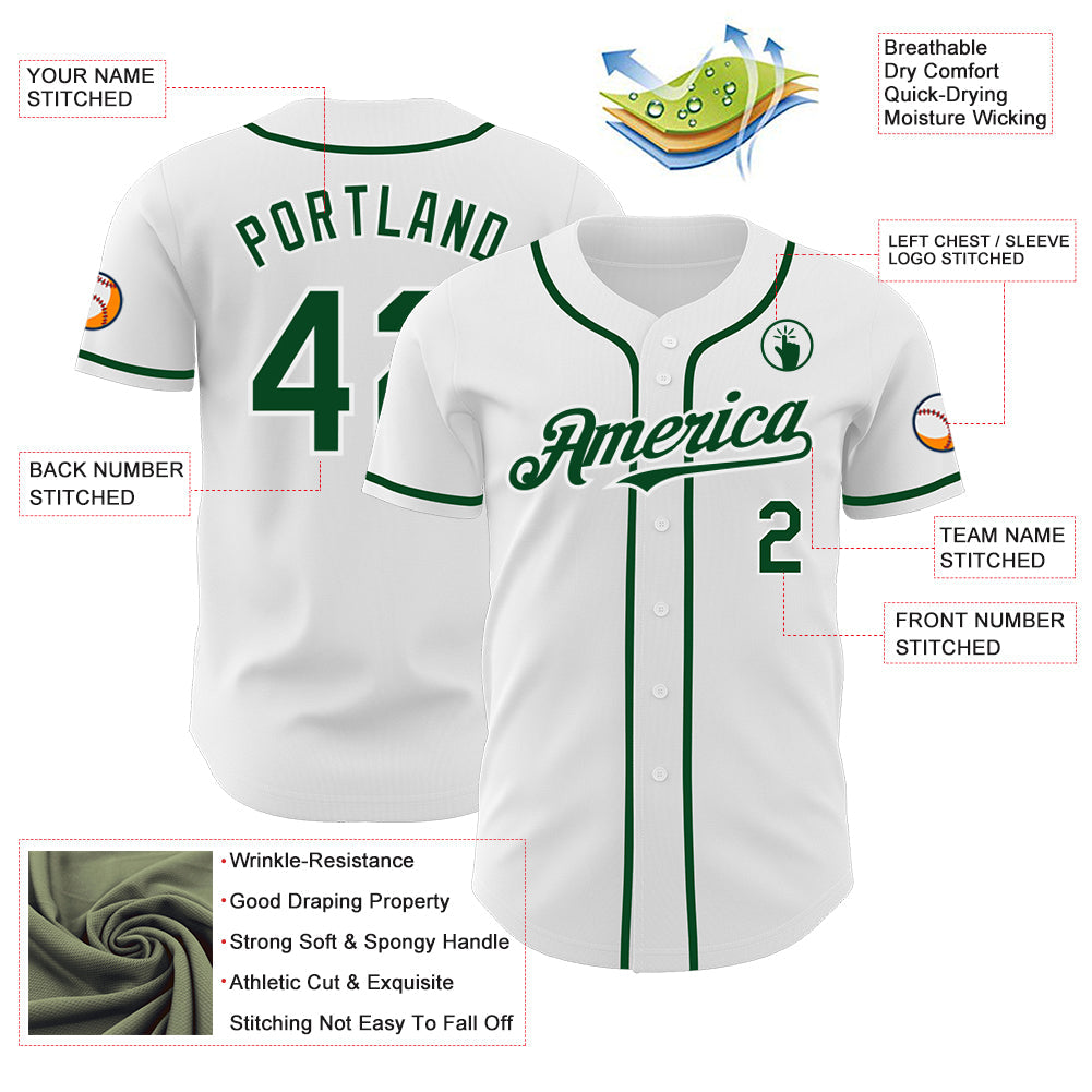 Custom White Green Authentic Baseball Jersey - Sky-Custom
