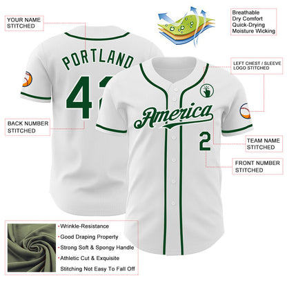 Custom White Green Authentic Baseball Jersey - Sky-Custom