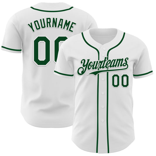 Custom White Green Authentic Baseball Jersey - Sky-Custom