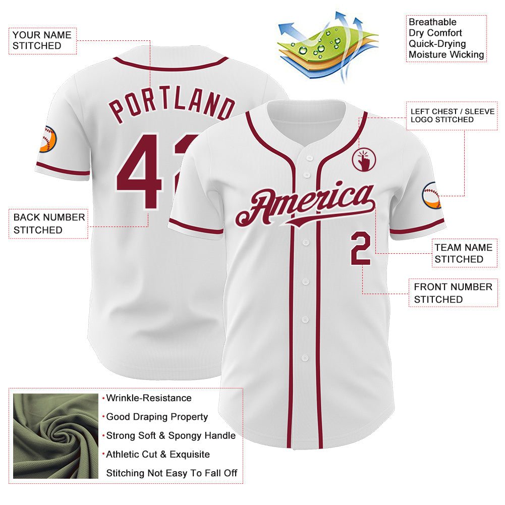 Custom White Crimson Authentic Baseball Jersey - Sky-Custom