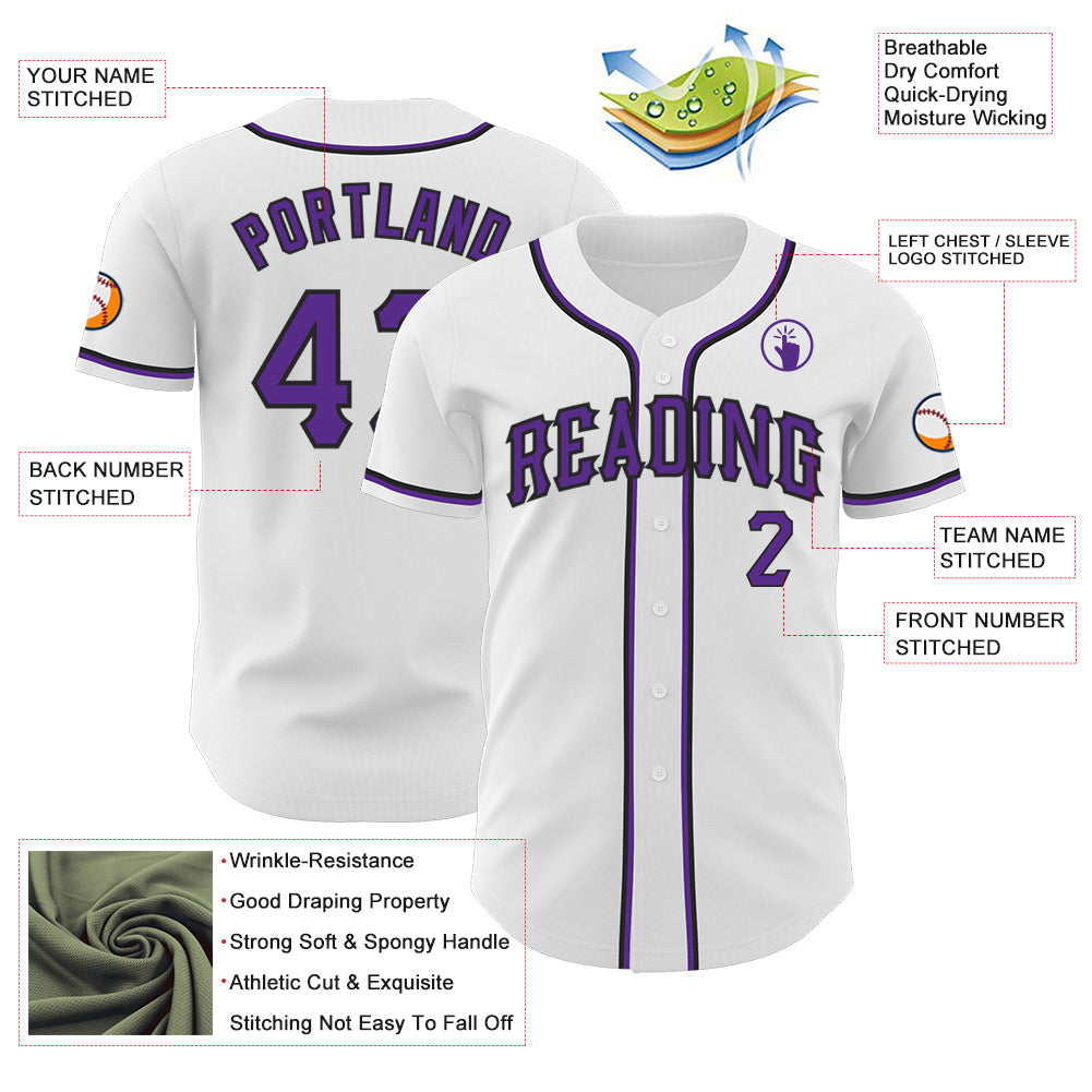 Custom White Purple-Black Authentic Baseball Jersey - Sky-Custom