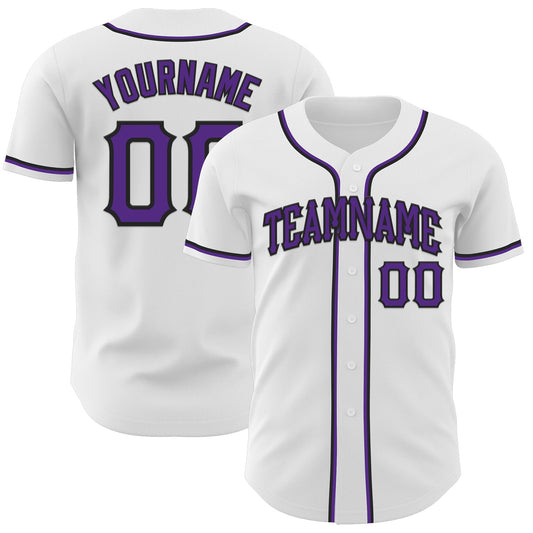 Custom White Purple-Black Authentic Baseball Jersey - Sky-Custom