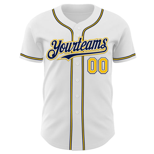 Custom White Yellow-Navy Authentic Baseball Jersey - Sky-Custom