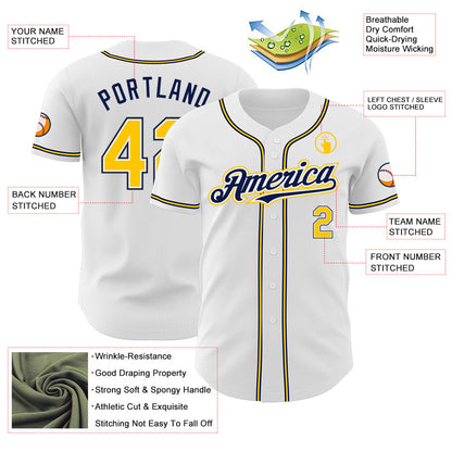 Custom White Yellow-Navy Authentic Baseball Jersey - Sky-Custom