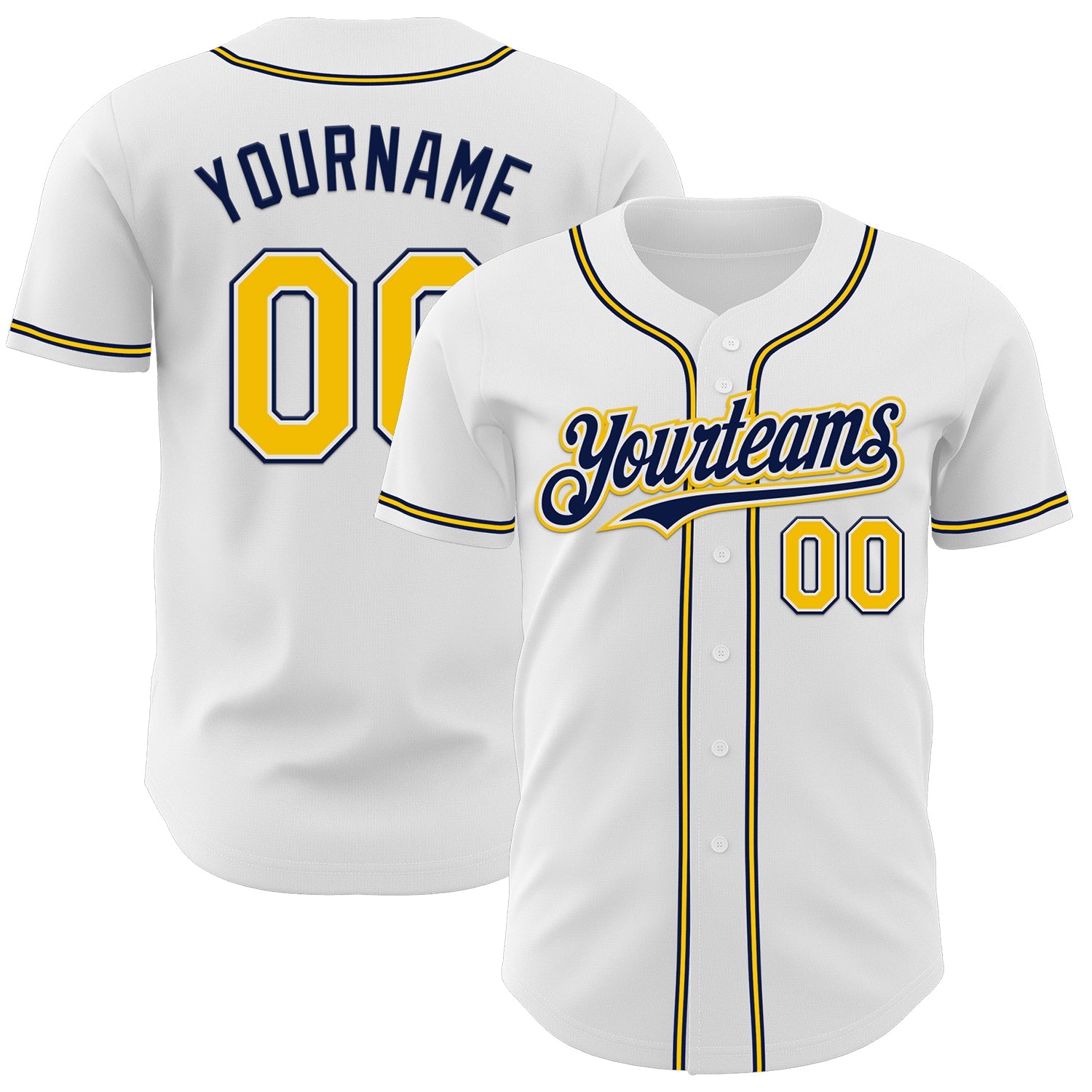 Custom White Yellow-Navy Authentic Baseball Jersey - Sky-Custom