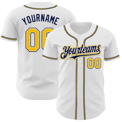 Custom White Yellow-Navy Authentic Baseball Jersey - Sky-Custom