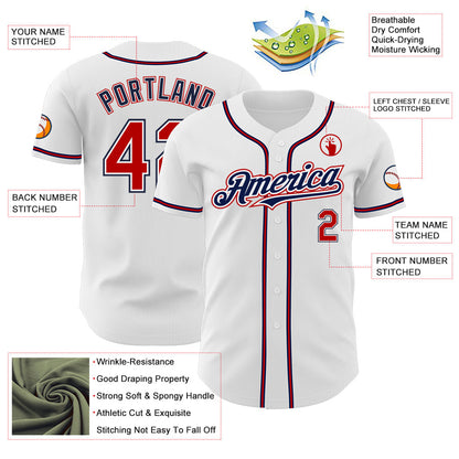 Custom White Red-Navy Authentic Baseball Jersey - Sky-Custom