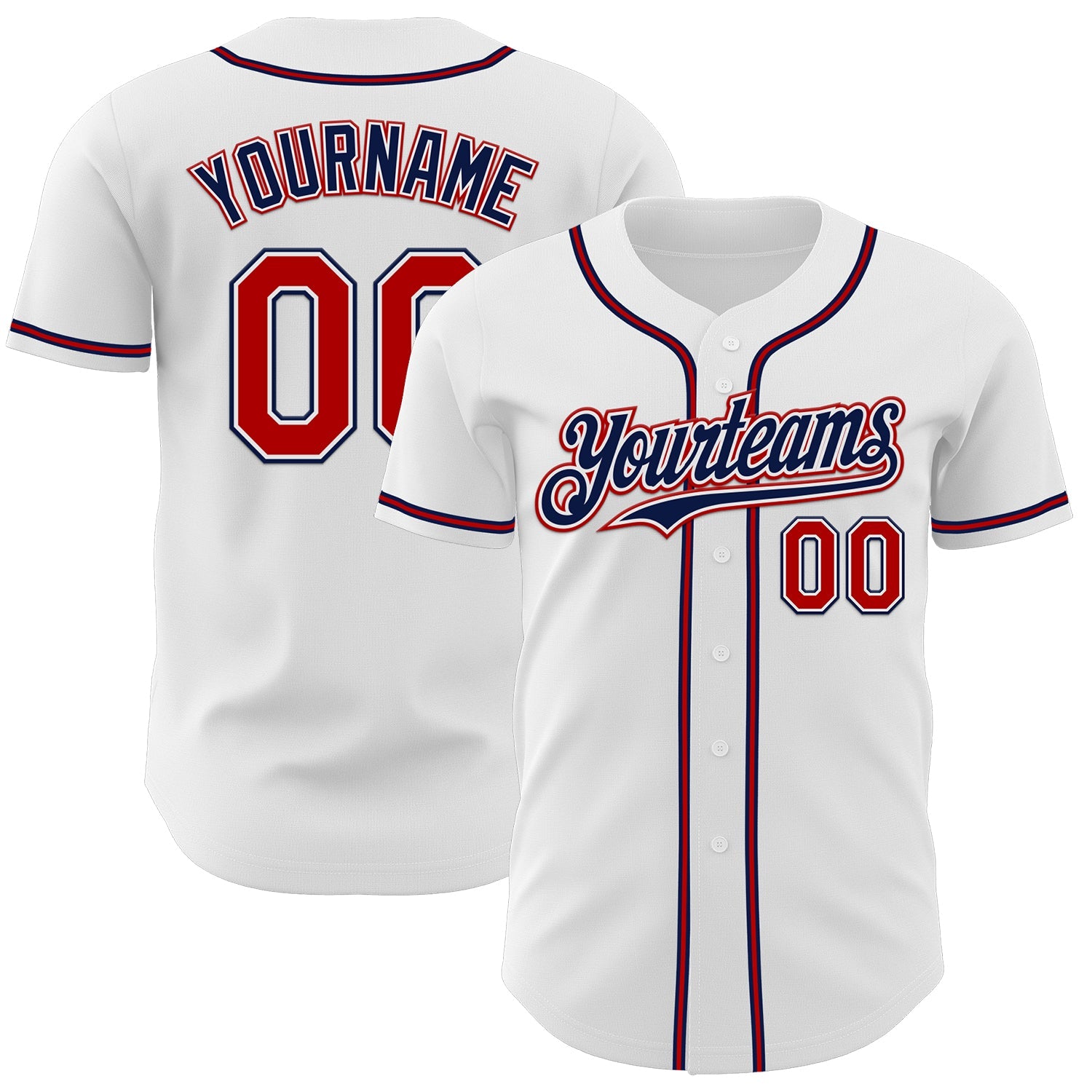 Custom White Red-Navy Authentic Baseball Jersey - Sky-Custom