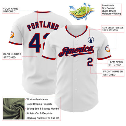 Custom White Navy-Red Authentic Baseball Jersey - Sky-Custom