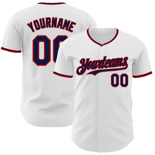 Custom White Navy-Red Authentic Baseball Jersey - Sky-Custom