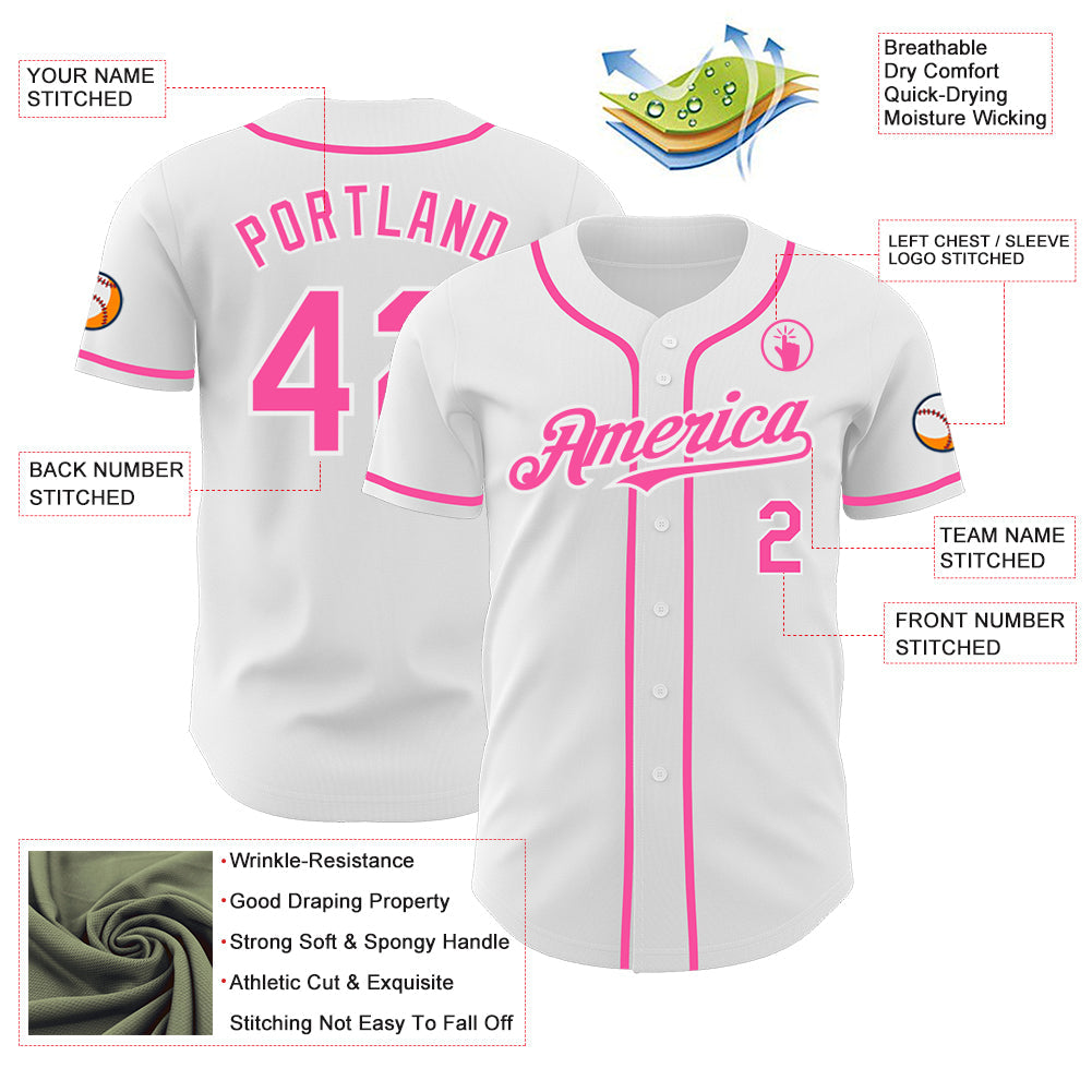 Custom White Pink Authentic Baseball Jersey - Sky-Custom