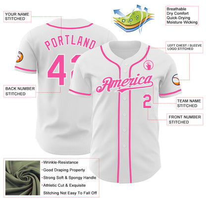 Custom White Pink Authentic Baseball Jersey - Sky-Custom