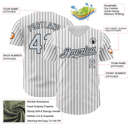 Custom White Black Pinstripe Silver Authentic Baseball Jersey - Sky-Custom