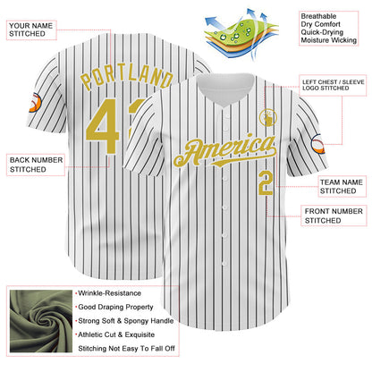 Custom White Black Pinstripe Old Gold Authentic Baseball Jersey - Sky-Custom