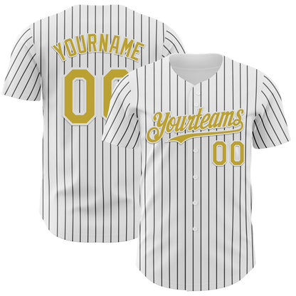 Custom White Black Pinstripe Old Gold Authentic Baseball Jersey - Sky-Custom