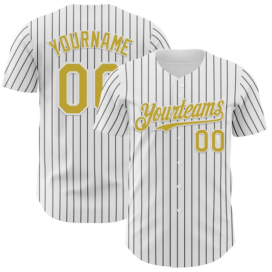 Custom White Black Pinstripe Old Gold Authentic Baseball Jersey - Sky-Custom
