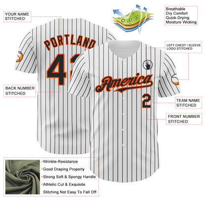 Custom White Black Pinstripe Orange Authentic Baseball Jersey - Sky-Custom